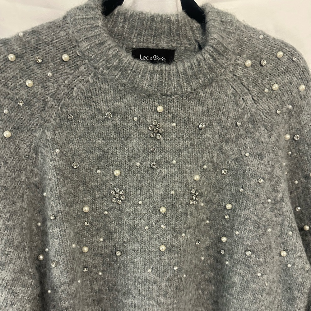 Lea & Viola Gray Embellished Sweater